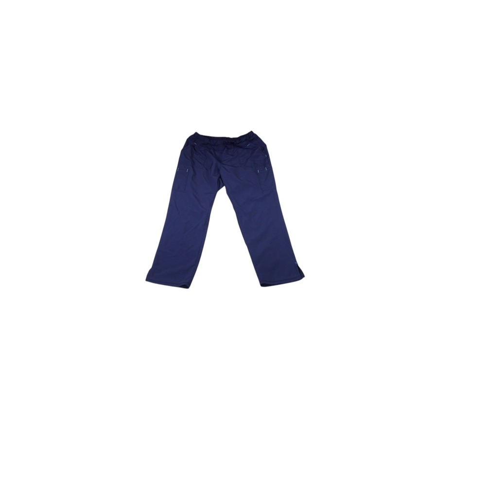 Womens Cargo Scrub Pants Medium Petite Blue Ankle Slit Elastic Waisted Pull On
